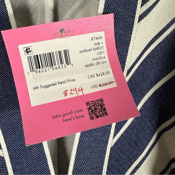 NWT $368 Kate Spade Preppy Cotton Coastal Cottage Striped Double Cloth Dress - Picture 6 of 12